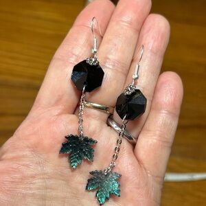 3/$25 Black and Teal Leaf Earrings
